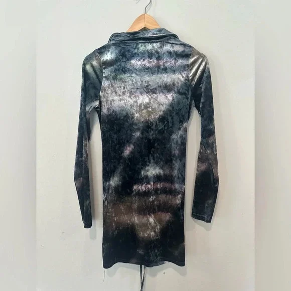 MOTEL x IRIS Aviva Y2k Mini Dress Velvet Ruched Abstract Camo medium 1290 - Picture 6 of 10